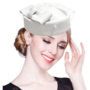 4422 Winter Wool Fascinator British Pillbox Hat Women Wedding Church Derby
